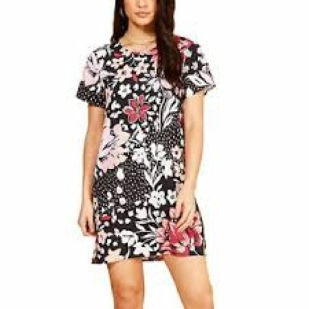 Minkpink Floral Print T Shirt Short Sleeve Dress Size M
